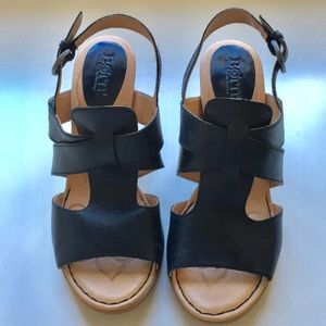 Born Black leather strappy stacked sandal (8)